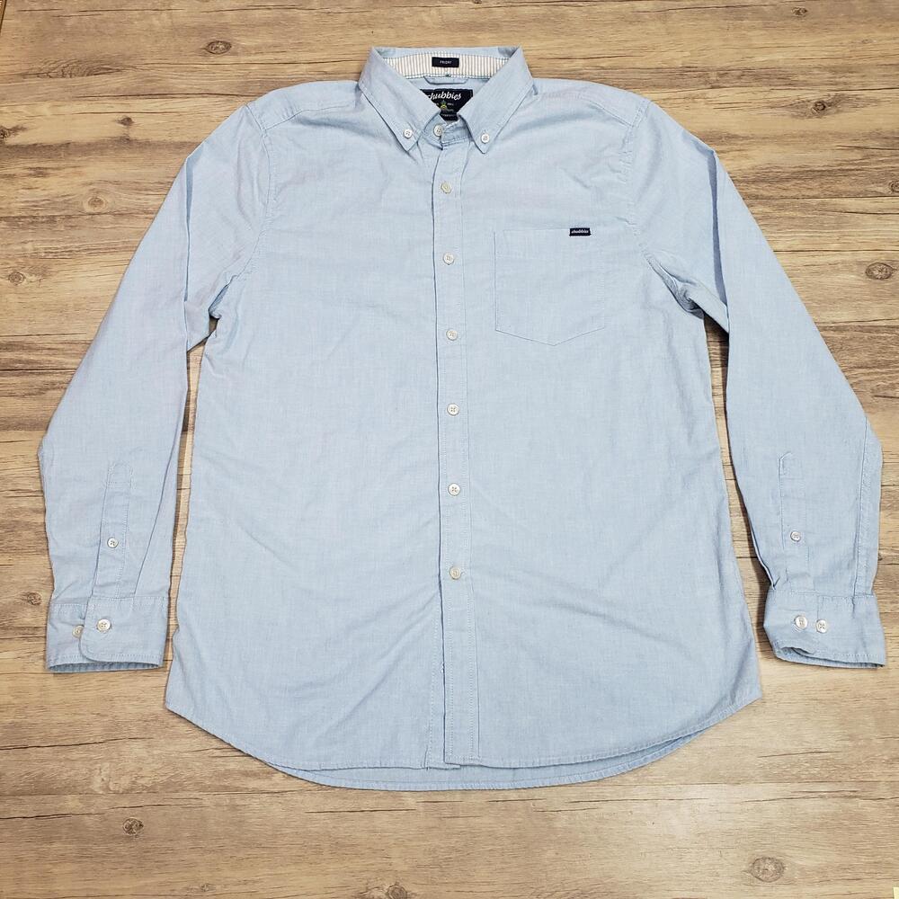 Chubbies Shirt Mens Medium Blue Solid Long Sleeve Button Down Stretch Casual